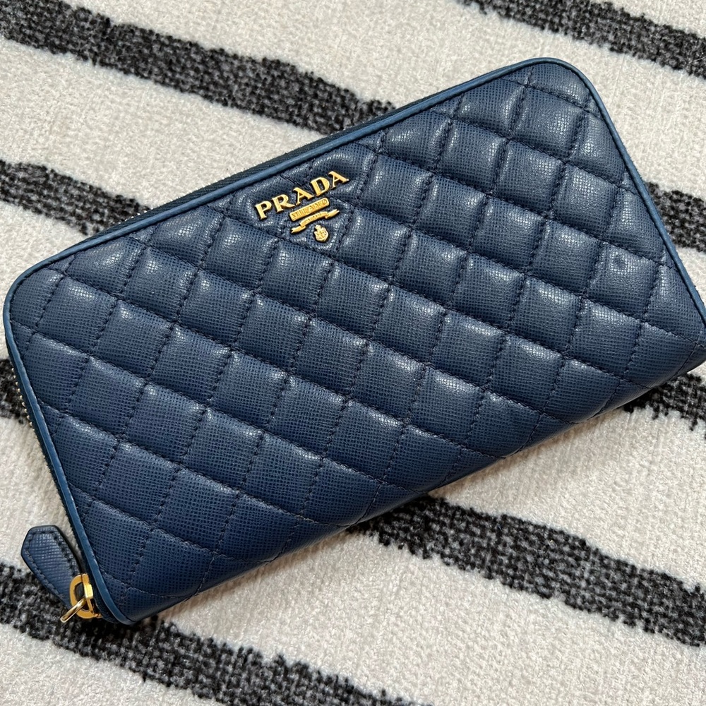 PRADA Quilted Saffiano Leather Zip Around Wallet